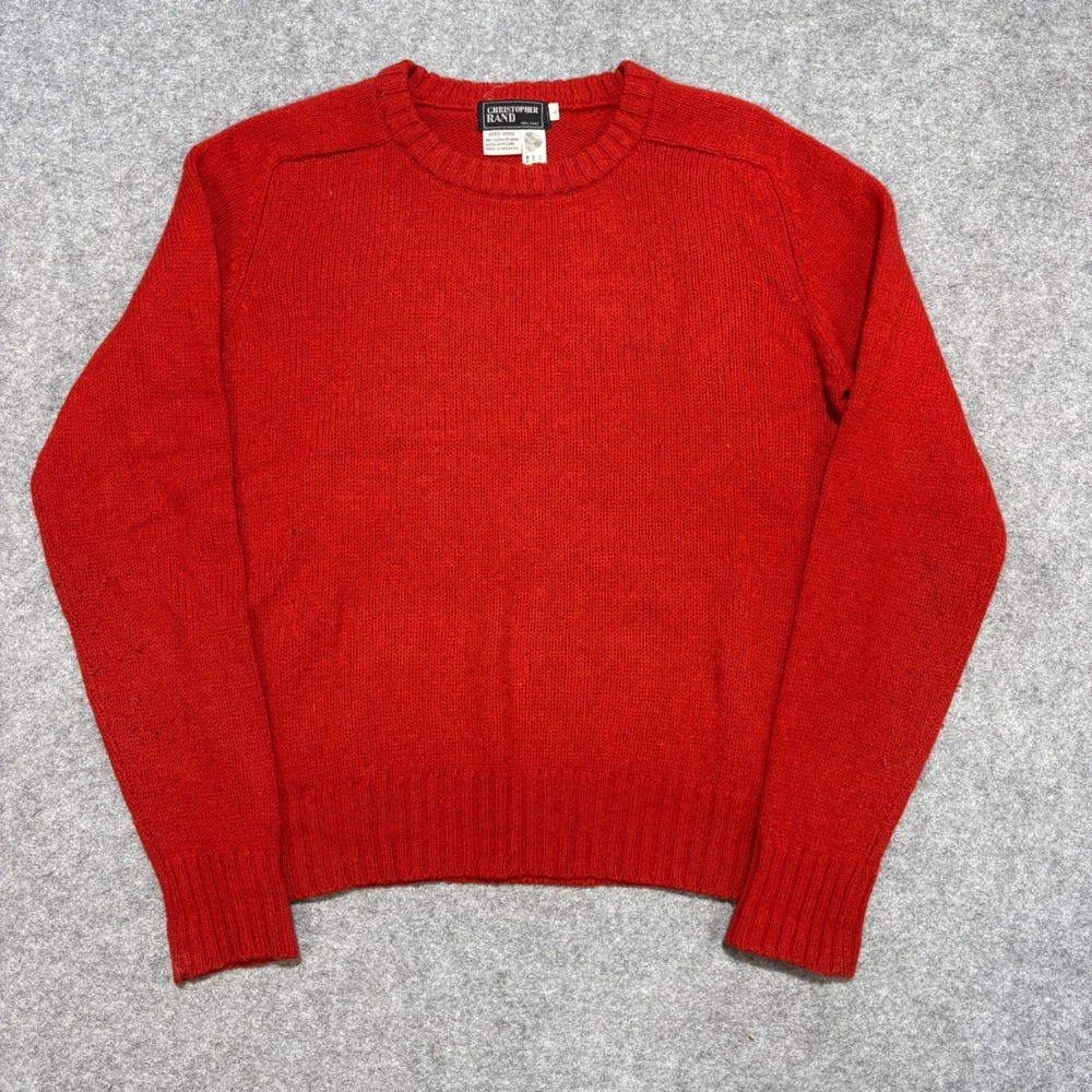 Christopher Rand Mens Red 100% Wool Crew Neck Raglan Knit Sweater Large L
